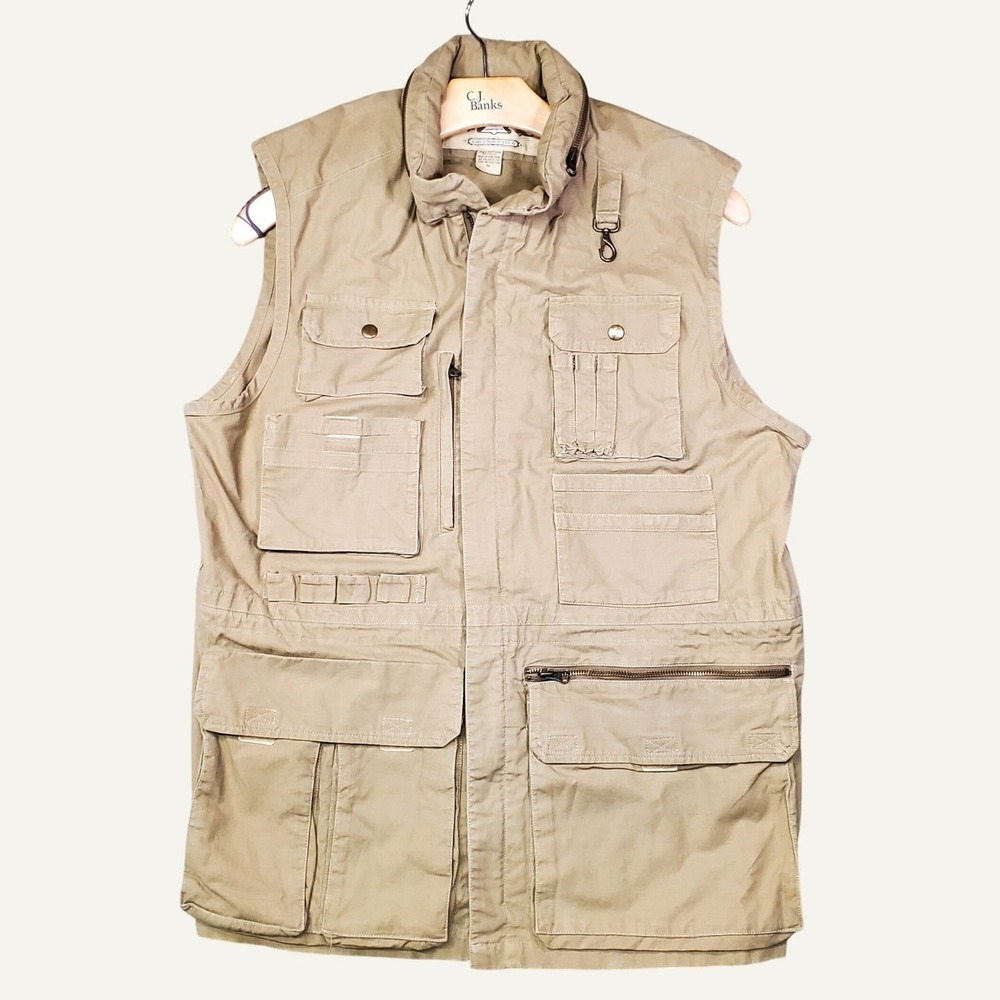 Vintage Banana Republic Safari Travel Utility Vest Khaki Tan Multi-Pocket Mens M